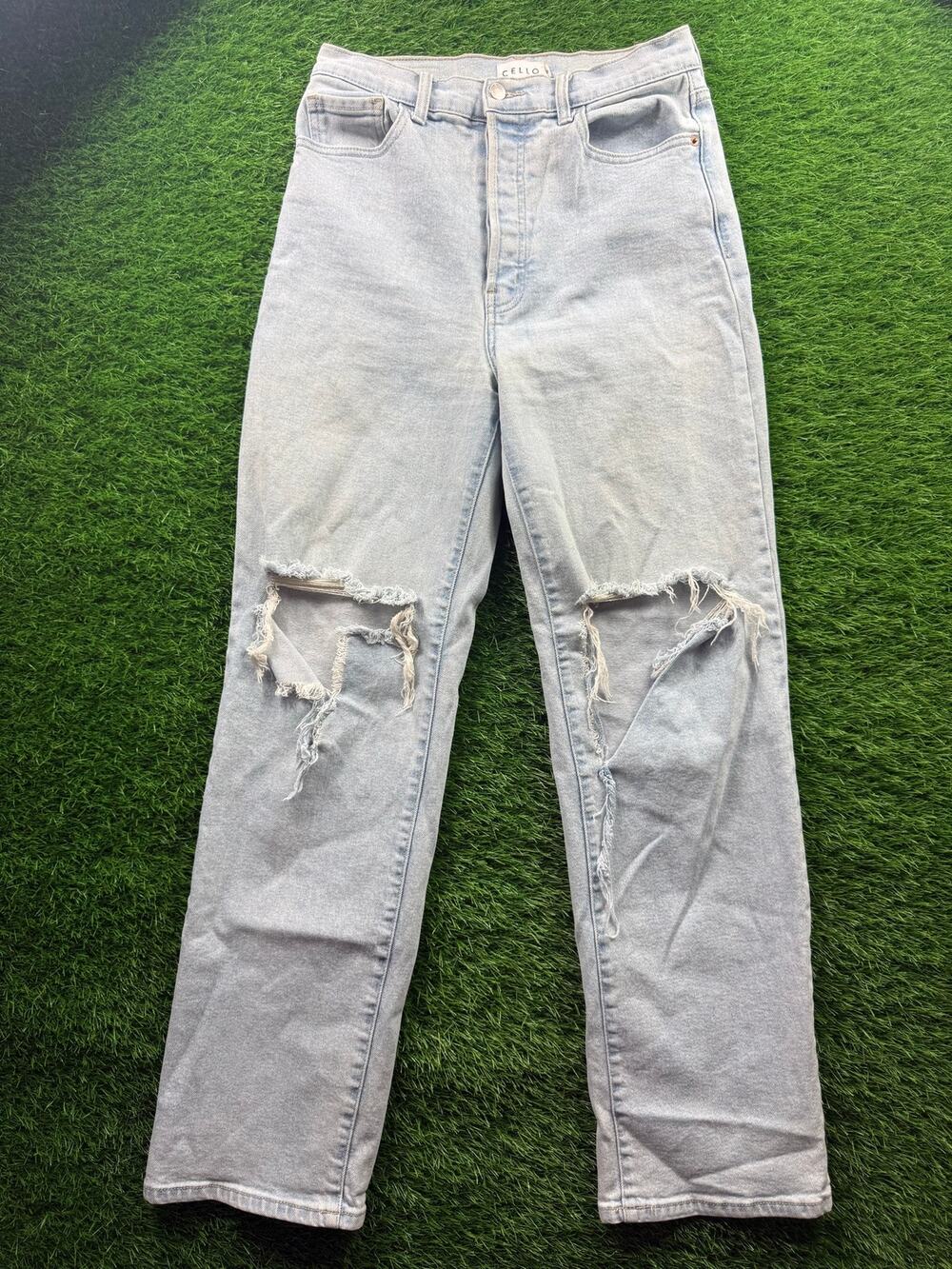 Cello Jeans Juniors 9 Light Blue High Waist Straight Leg Ripped Distressed Denim